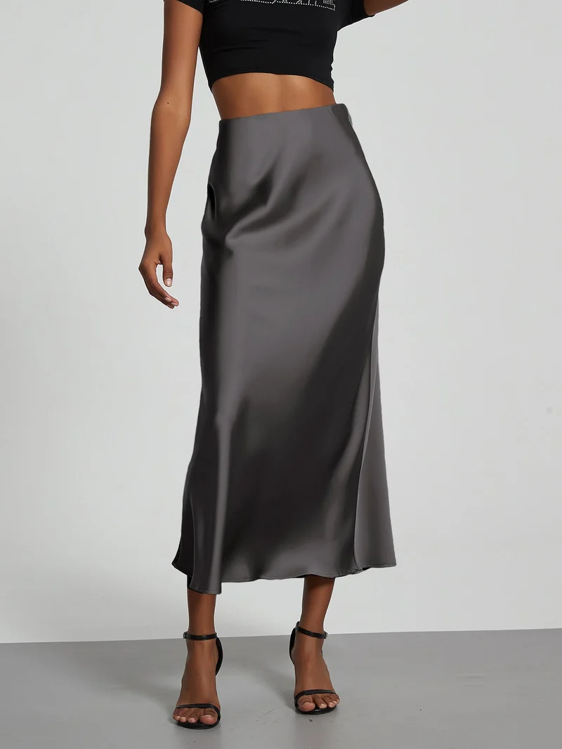Damen Stilvolle Satin-Stretchrock mit hohem Bund und fließendem Schnitt - Vittorelli