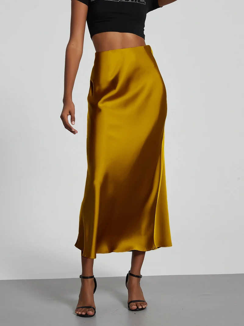Damen Stilvolle Satin-Stretchrock mit hohem Bund und fließendem Schnitt - Vittorelli