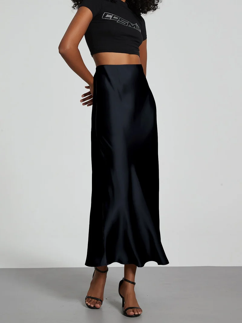 Damen Stilvolle Satin-Stretchrock mit hohem Bund und fließendem Schnitt - Vittorelli