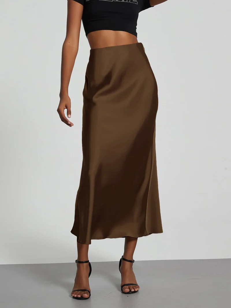 Damen Stilvolle Satin-Stretchrock mit hohem Bund und fließendem Schnitt - Vittorelli