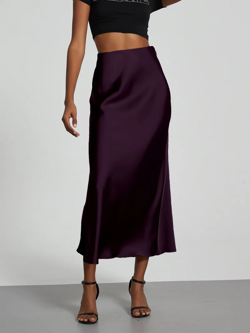 Damen Stilvolle Satin-Stretchrock mit hohem Bund und fließendem Schnitt - Vittorelli
