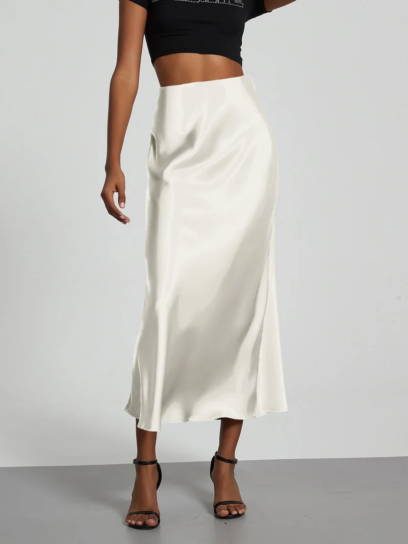 Damen Stilvolle Satin-Stretchrock mit hohem Bund und fließendem Schnitt - Vittorelli