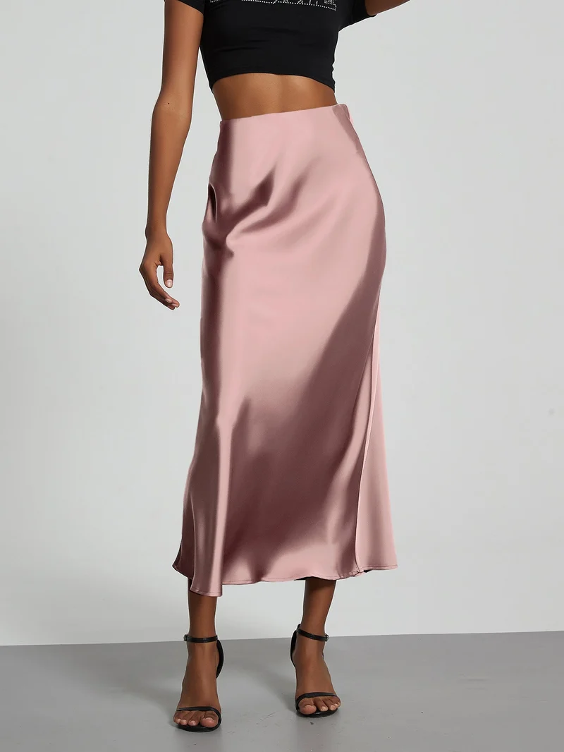 Damen Stilvolle Satin-Stretchrock mit hohem Bund und fließendem Schnitt - Vittorelli