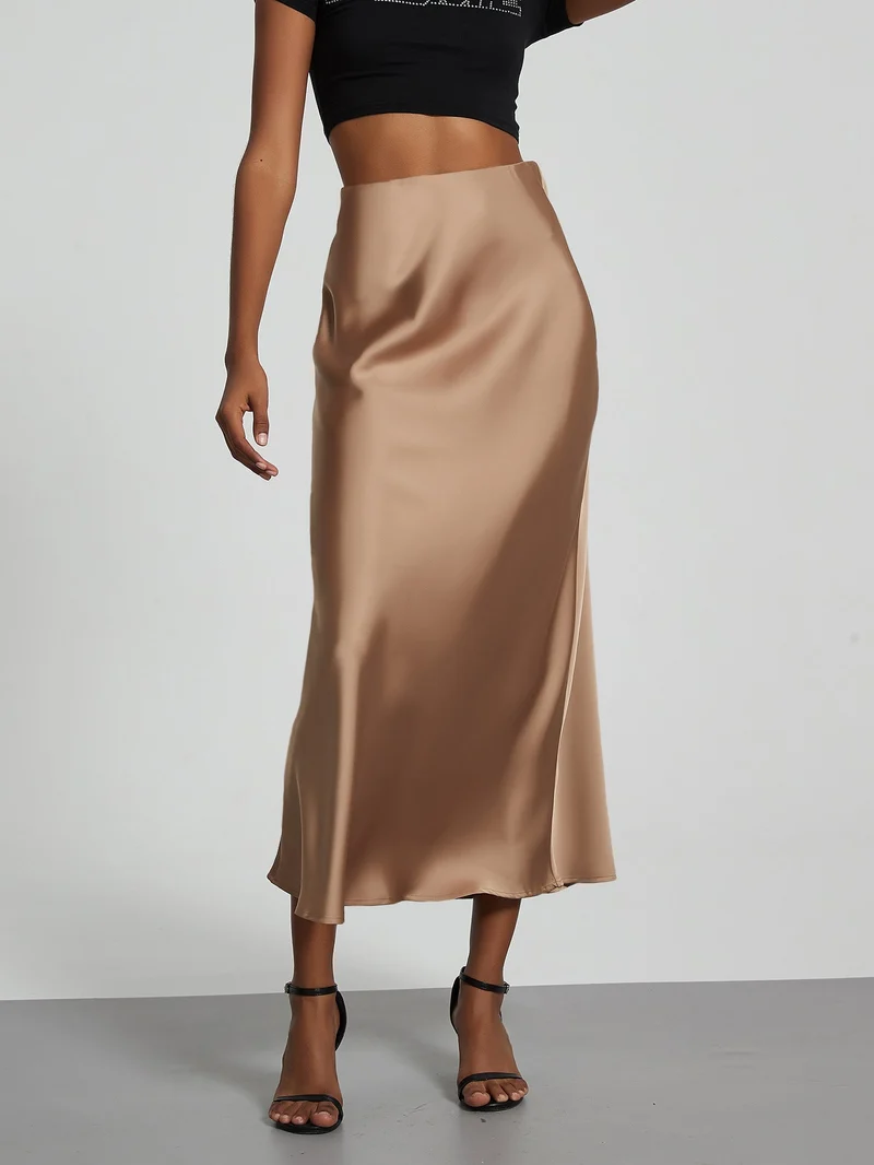 Damen Stilvolle Satin-Stretchrock mit hohem Bund und fließendem Schnitt - Vittorelli