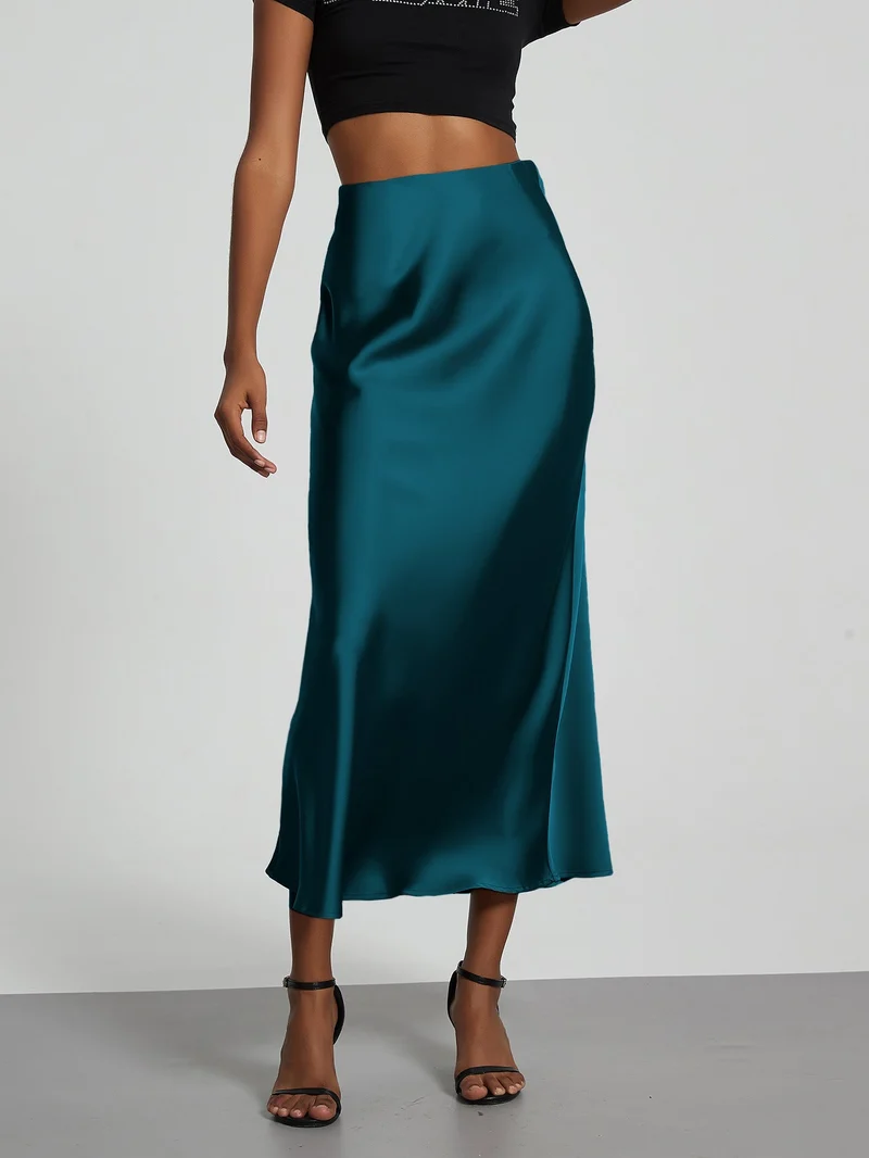 Damen Stilvolle Satin-Stretchrock mit hohem Bund und fließendem Schnitt - Vittorelli