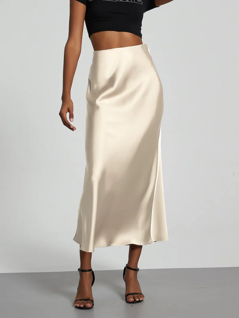 Damen Stilvolle Satin-Stretchrock mit hohem Bund und fließendem Schnitt - Vittorelli