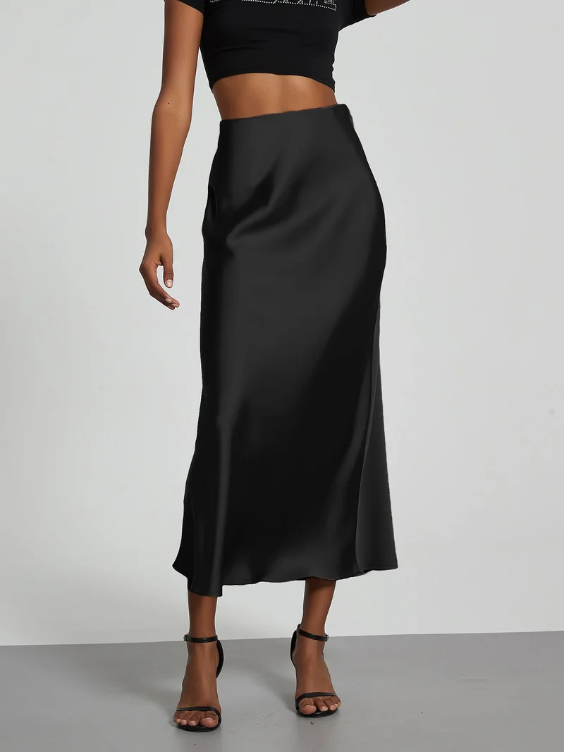 Damen Stilvolle Satin-Stretchrock mit hohem Bund und fließendem Schnitt - Vittorelli