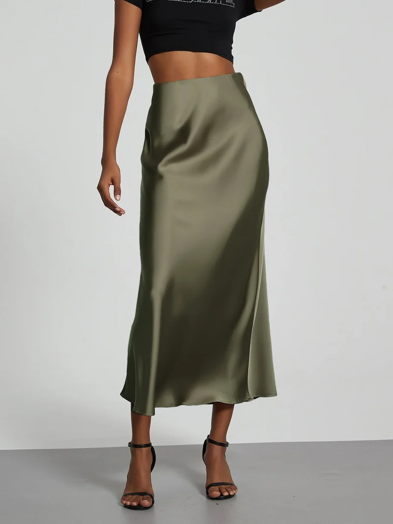 Damen Stilvolle Satin-Stretchrock mit hohem Bund und fließendem Schnitt - Vittorelli