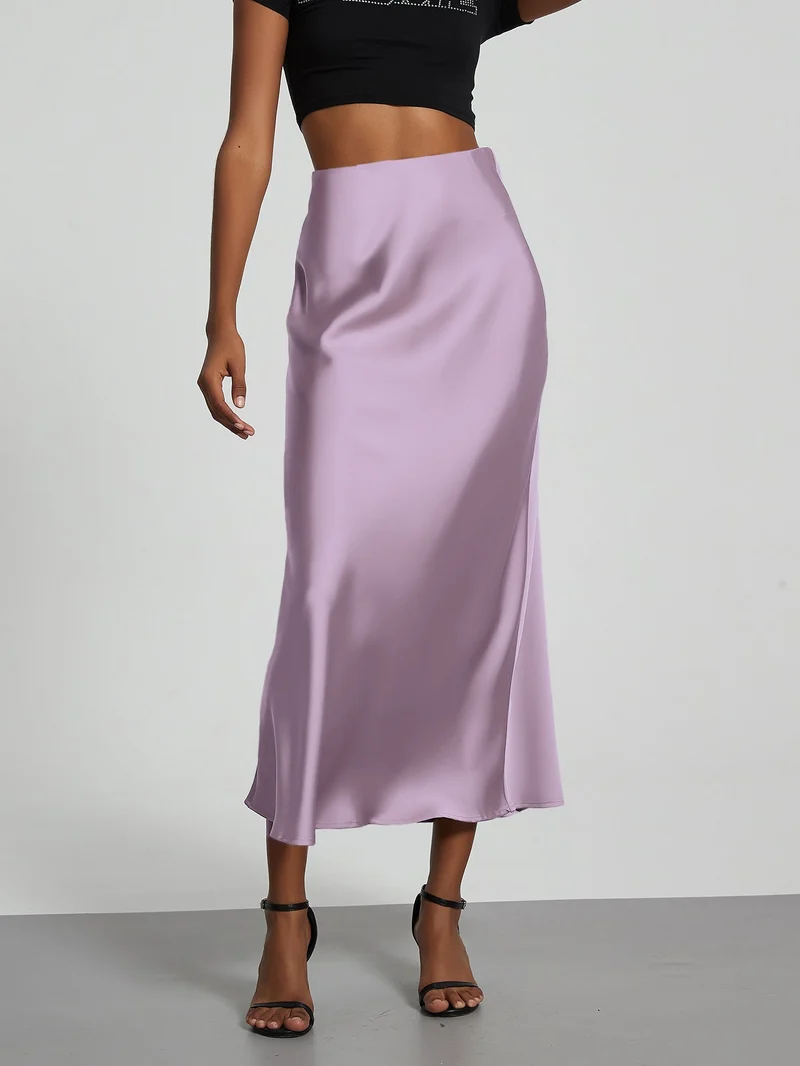 Damen Stilvolle Satin-Stretchrock mit hohem Bund und fließendem Schnitt - Vittorelli