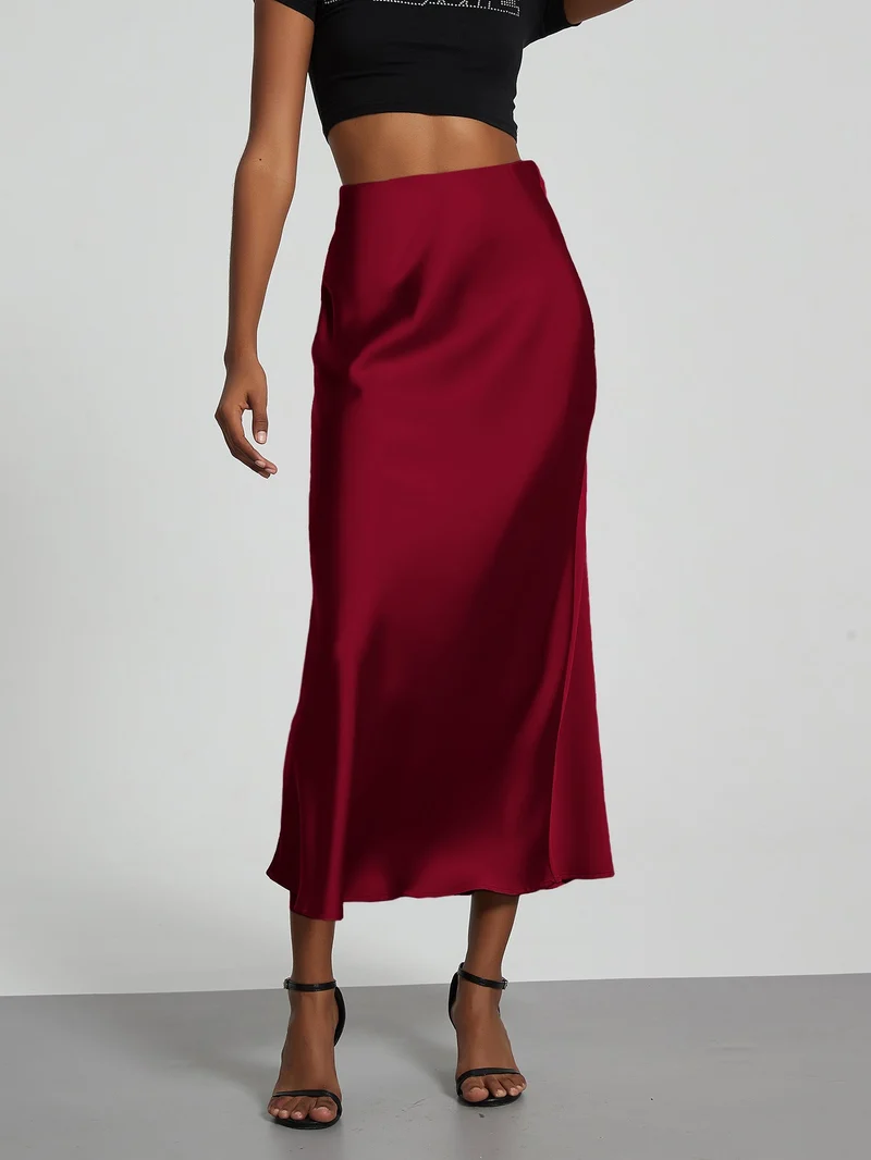 Damen Stilvolle Satin-Stretchrock mit hohem Bund und fließendem Schnitt - Vittorelli