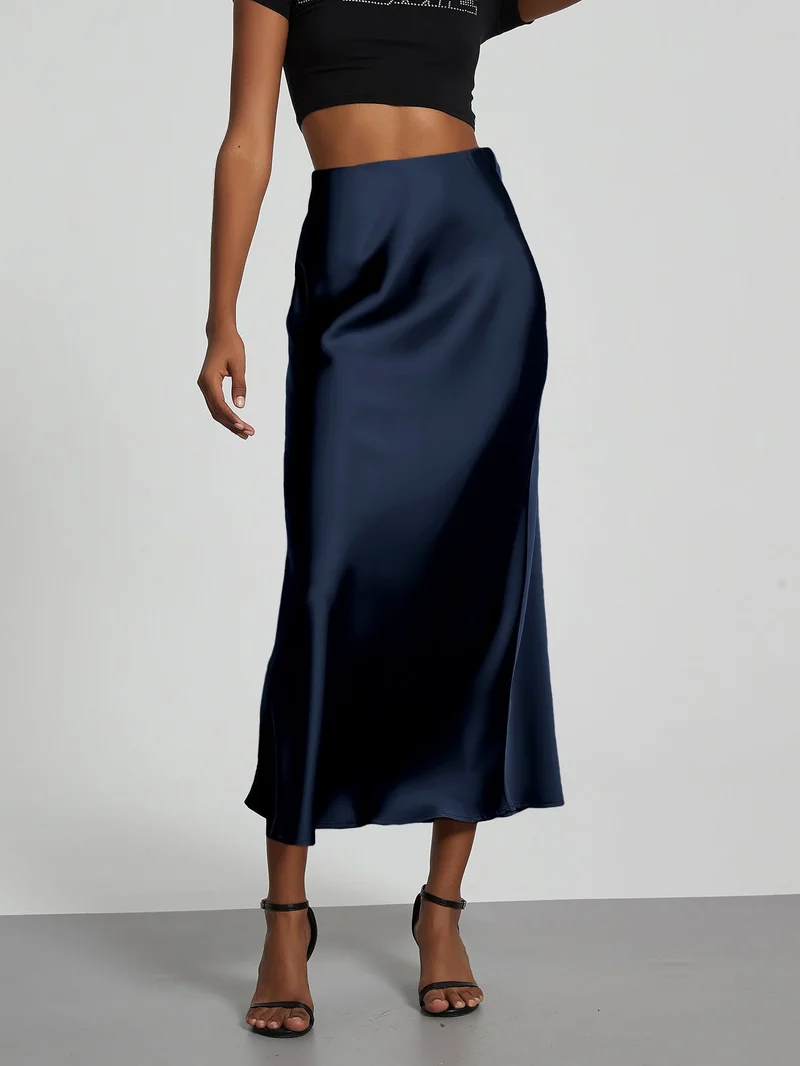 Damen Stilvolle Satin-Stretchrock mit hohem Bund und fließendem Schnitt - Vittorelli
