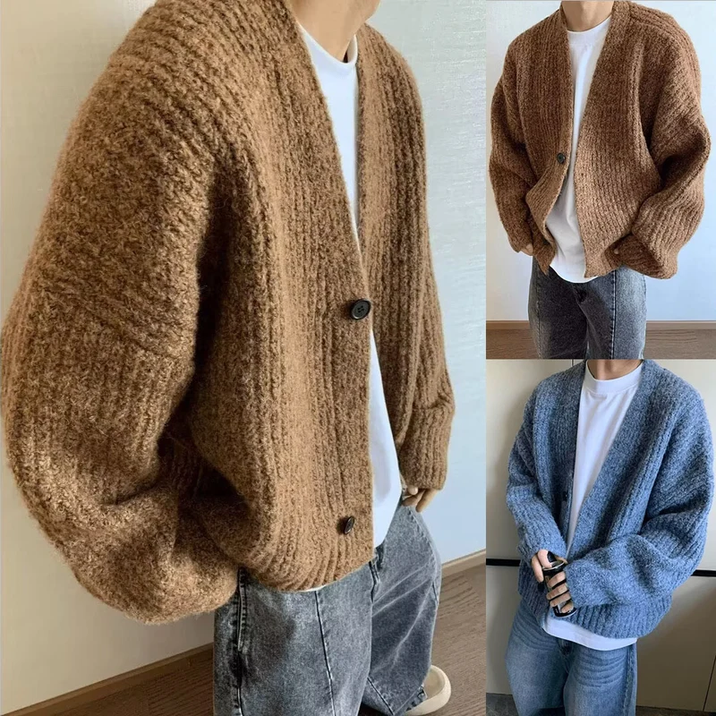 Herren Modische Oversized Strickjacke mit Knopfverschluss Nord Taschen
