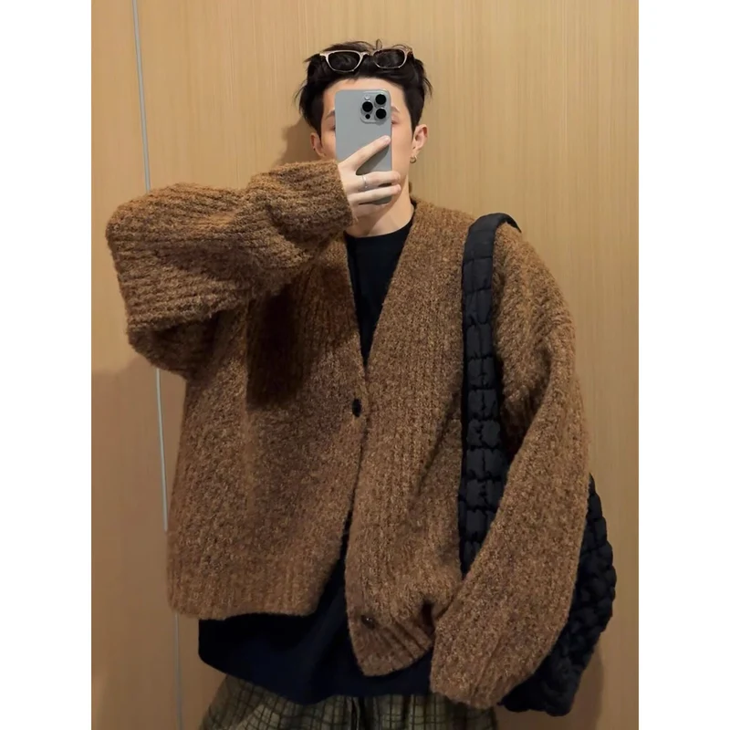 Herren Modische Oversized Strickjacke mit Knopfverschluss Nord Taschen