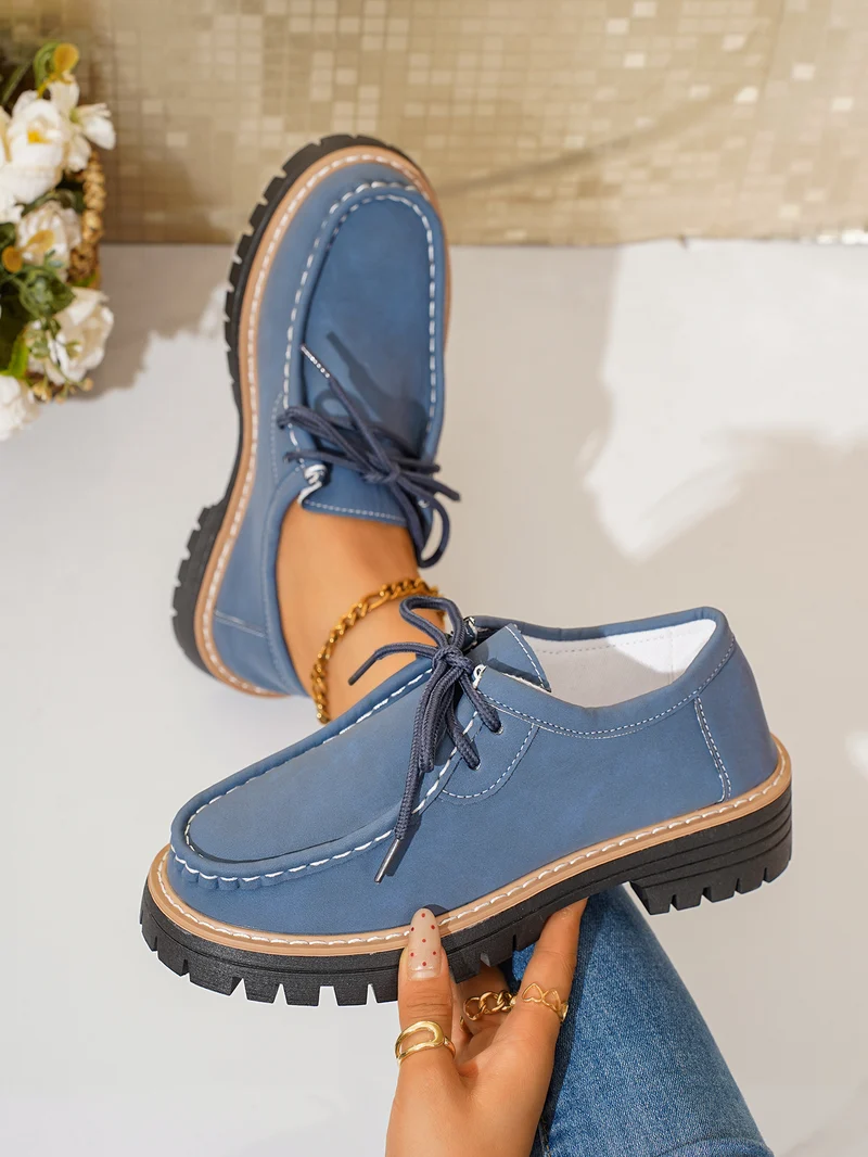 Damen nan elegante Derby-Schnürer aus Lederimitat mit Mokassinnaht und grober Profilsohle Nord Taschen