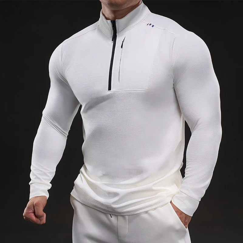 Herren Slim-Fit Thermo-Longsleeve mit Stehkragen und Brustreißverschluss Nord Taschen