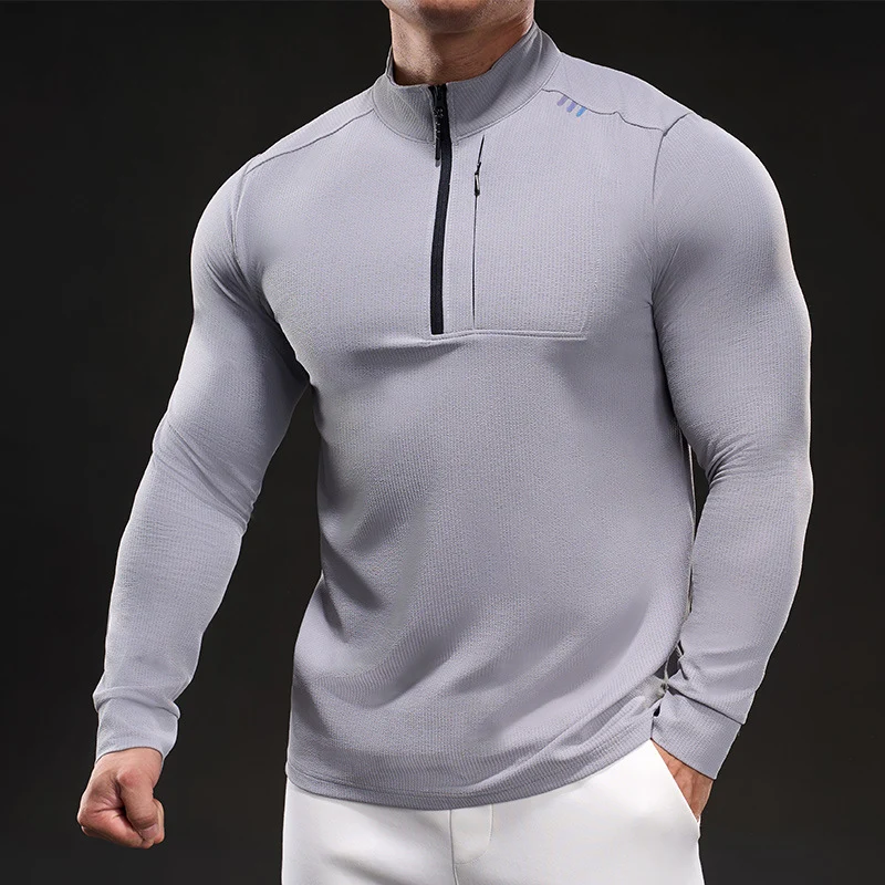Herren Slim-Fit Thermo-Longsleeve mit Stehkragen und Brustreißverschluss Nord Taschen