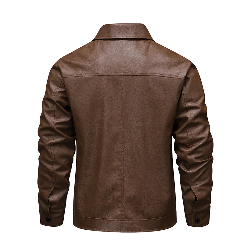 Herren Slim-Fit Kunstleder-Blouson im Vintage-Flight-Style mit Hemdkragen und Reißverschluss Nord Taschen