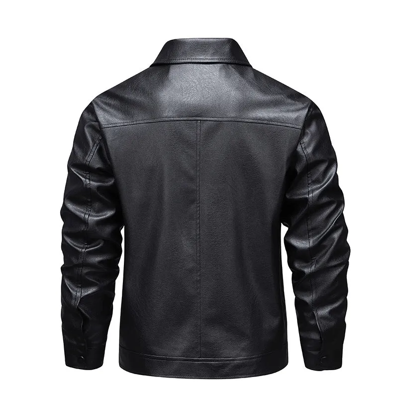 Herren Slim-Fit Kunstleder-Blouson im Vintage-Flight-Style mit Hemdkragen und Reißverschluss Nord Taschen