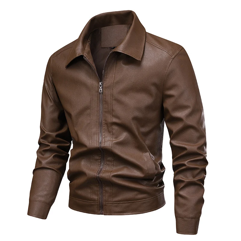 Herren Slim-Fit Kunstleder-Blouson im Vintage-Flight-Style mit Hemdkragen und Reißverschluss Nord Taschen