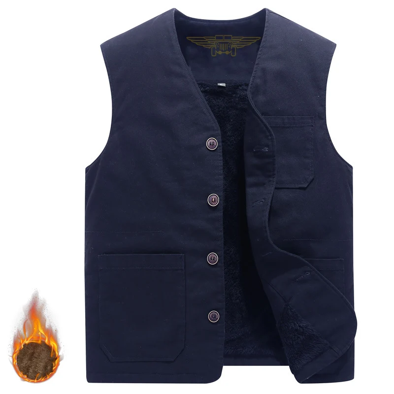 Herren Robuste Thermo-Canvas‑Weste mit wärmendem Teddyfutter und Knopfverschluss Nord Taschen