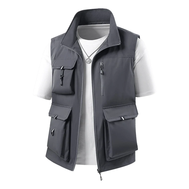 Herren Multifunktionale Outdoorweste mit mehreren Cargo-Taschen und Stehkragen Nord Taschen