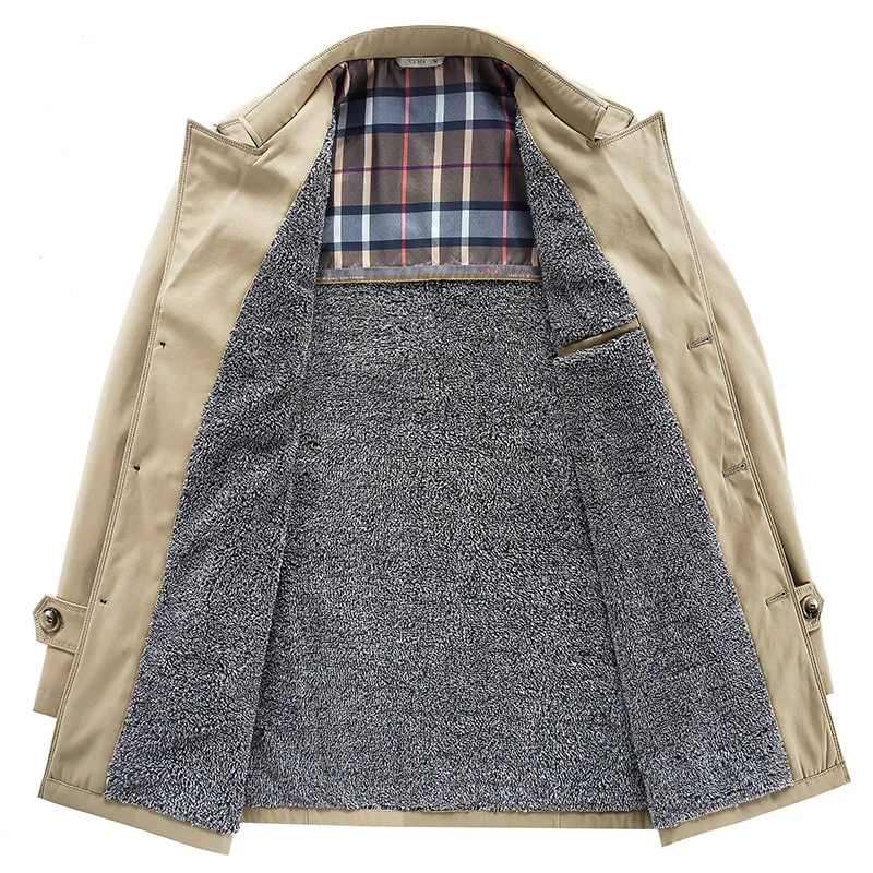 Herren Moderner Kurzmantel im Trench-Look mit kariertem Innenfutter und Utility-Taschen Nord Taschen