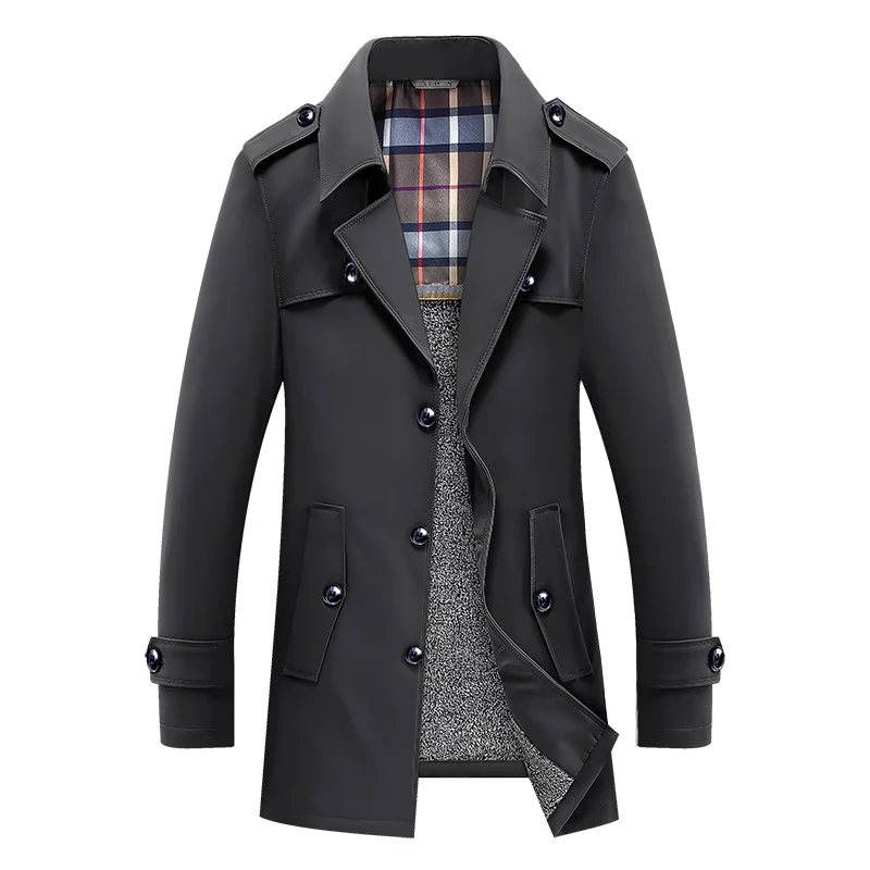Herren Moderner Kurzmantel im Trench-Look mit kariertem Innenfutter und Utility-Taschen Nord Taschen