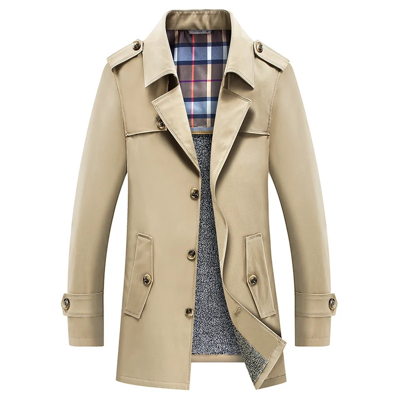 Herren Moderner Kurzmantel im Trench-Look mit kariertem Innenfutter und Utility-Taschen Nord Taschen