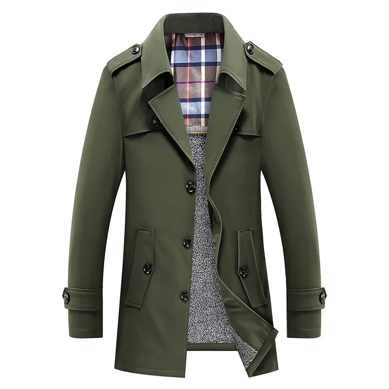 Herren Moderner Kurzmantel im Trench-Look mit kariertem Innenfutter und Utility-Taschen Nord Taschen