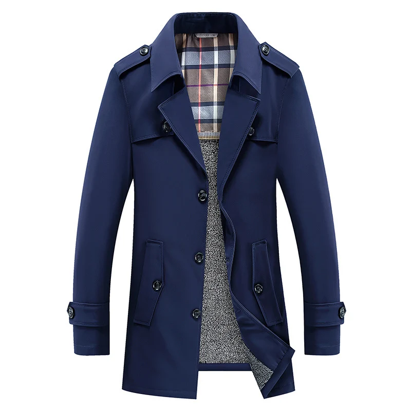 Herren Moderner Kurzmantel im Trench-Look mit kariertem Innenfutter und Utility-Taschen Nord Taschen