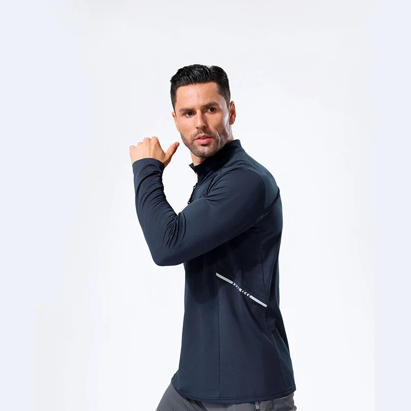 Herren Leichtes Sportliches Langarm-Poloshirt mit kurzem Reißverschluss und Stehkragen Nord Taschen