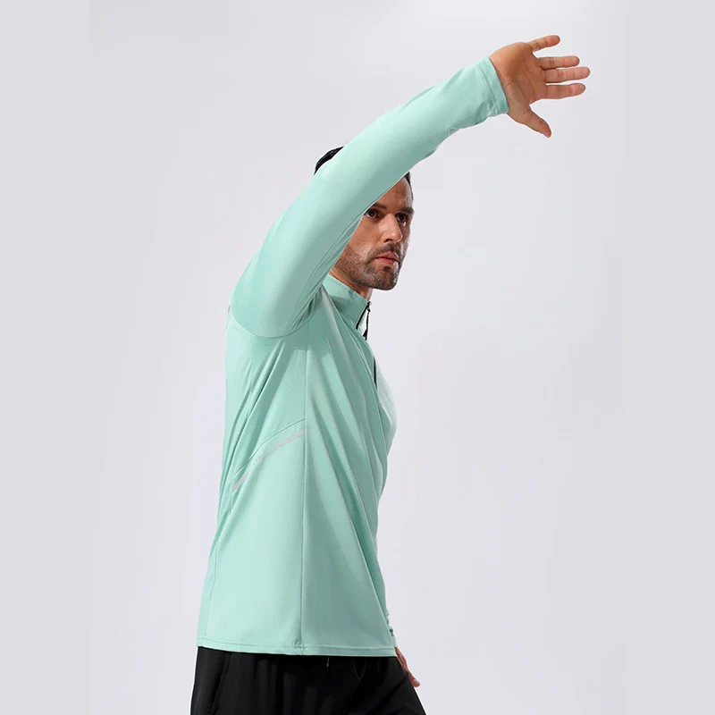 Herren Leichtes Sportliches Langarm-Poloshirt mit kurzem Reißverschluss und Stehkragen Nord Taschen