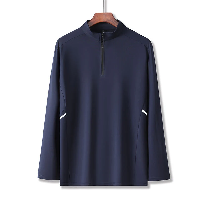 Herren Leichtes Sportliches Langarm-Poloshirt mit kurzem Reißverschluss und Stehkragen Nord Taschen