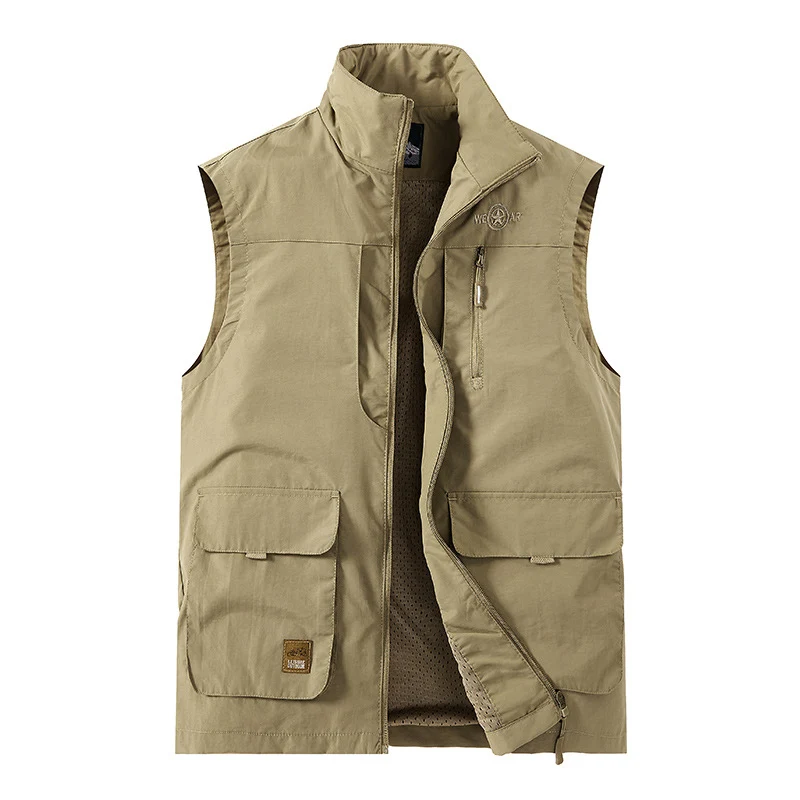 Herren Leichte Utility-Weste mit Stehkragen, Frontklappentaschen und Brustreißverschluss Nord Taschen