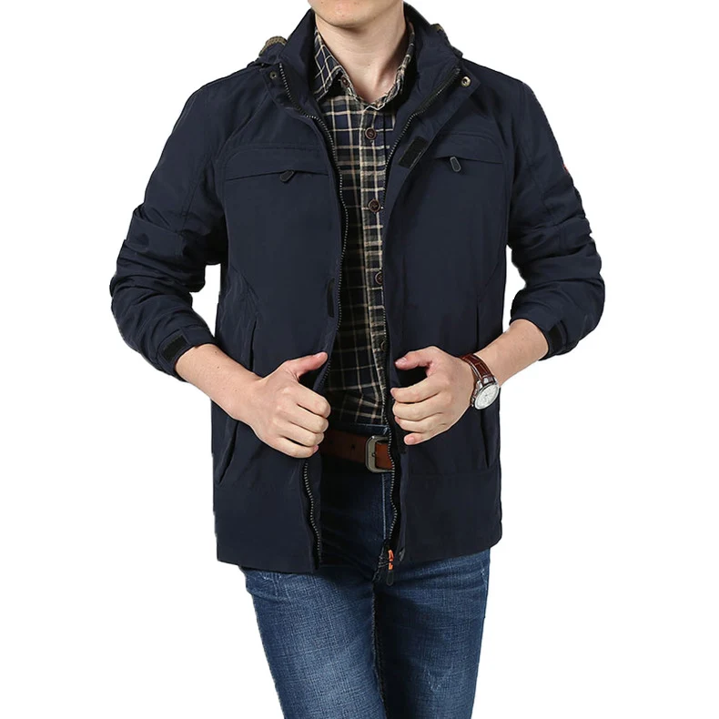 Herren Leichte Utility-Feldjacke mit Kapuze, Reißverschluss und Multifunktionstaschen Nord Taschen