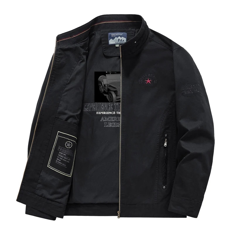 Herren Leichte Übergangsjacke mit Stehkragen, Frontreißverschluss und Innengrafik Nord Taschen