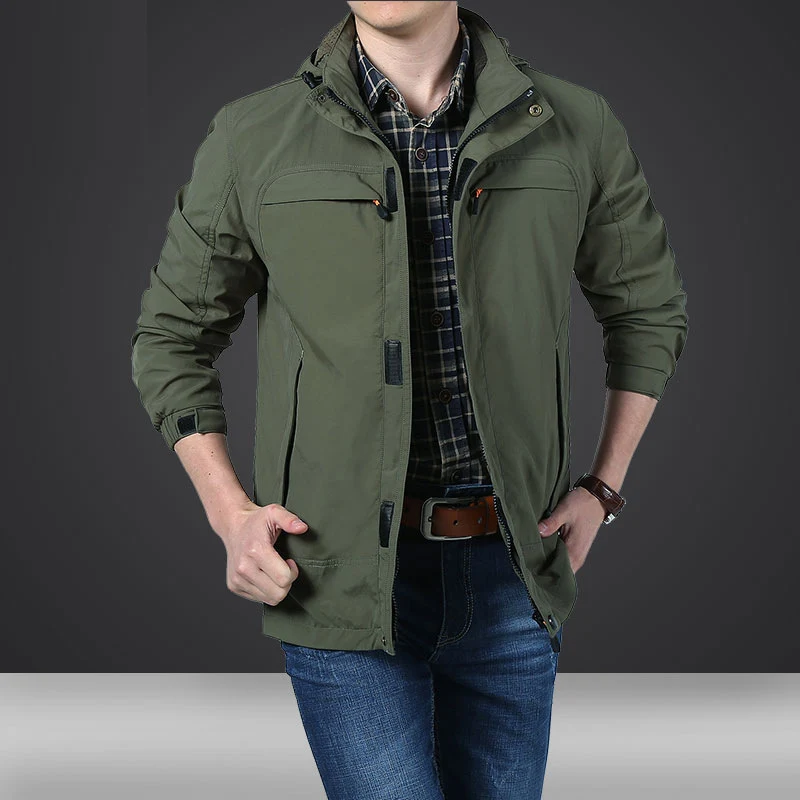 Herren leichte Kapuzen-Utility-Jacke mit Windschutz und Mehrfachtaschen Nord Taschen
