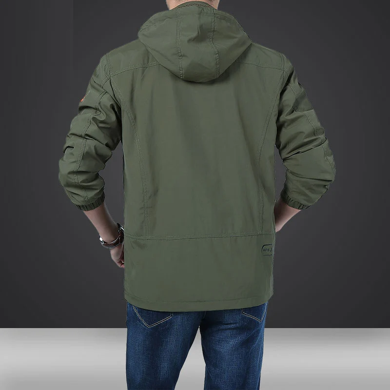 Herren leichte Kapuzen-Utility-Jacke mit Windschutz und Mehrfachtaschen Nord Taschen