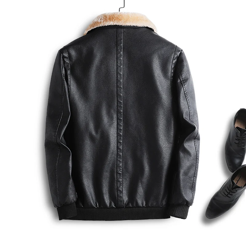 Herren Lederimitat-Fliegerjacke mit Teddyfutter und Kunstfellkragen Nord Taschen