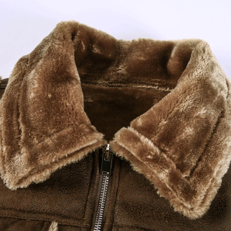 Herren Lederimitat-Fliegerjacke mit Teddyfutter und asymmetrischem Reißverschluss Nord Taschen