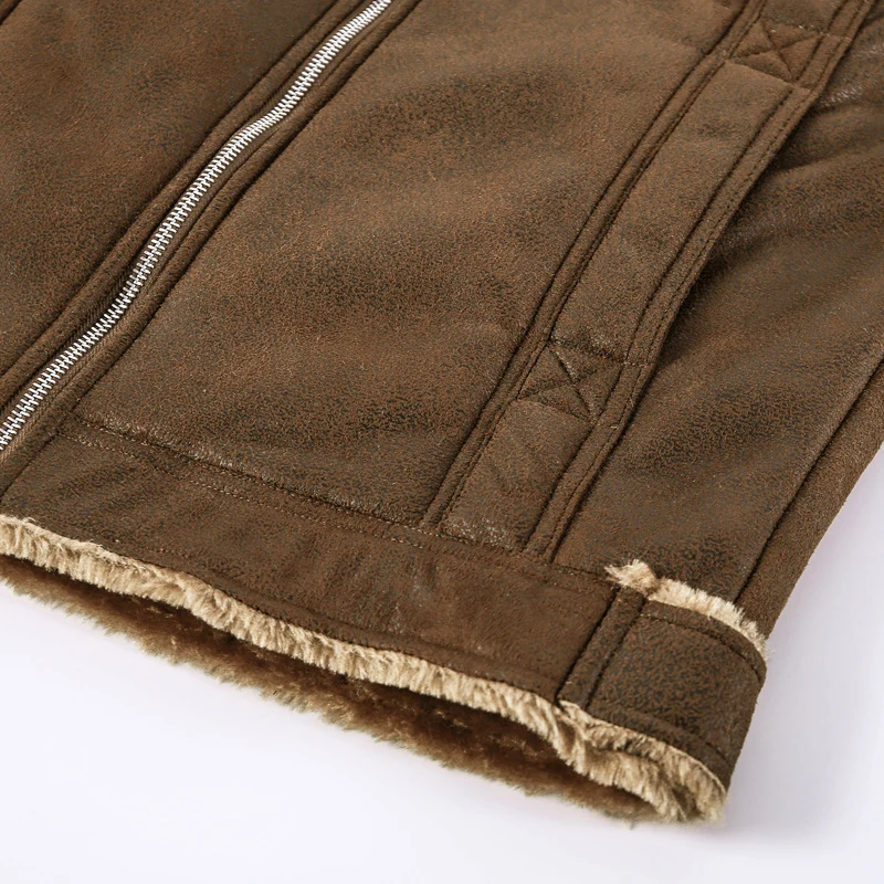 Herren Lederimitat-Fliegerjacke mit Teddyfutter und asymmetrischem Reißverschluss Nord Taschen