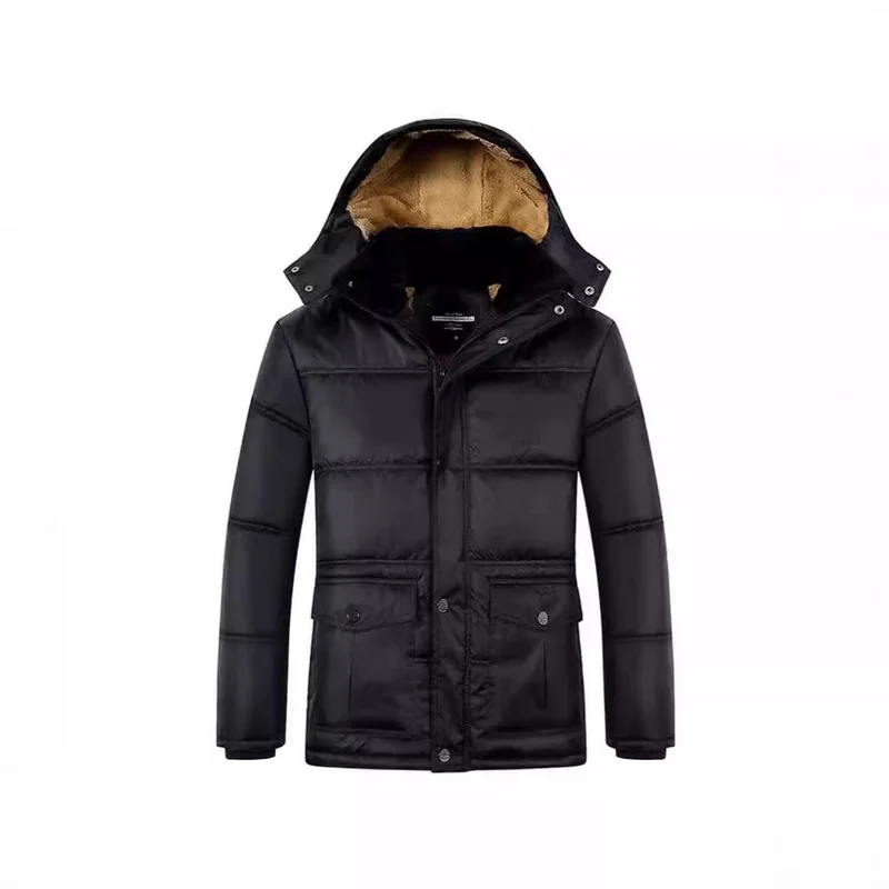 Herren Langer Thermoisolierter Steppparka mit Teddy-Innenfutter, Kapuze und Klappentaschen Nord Taschen