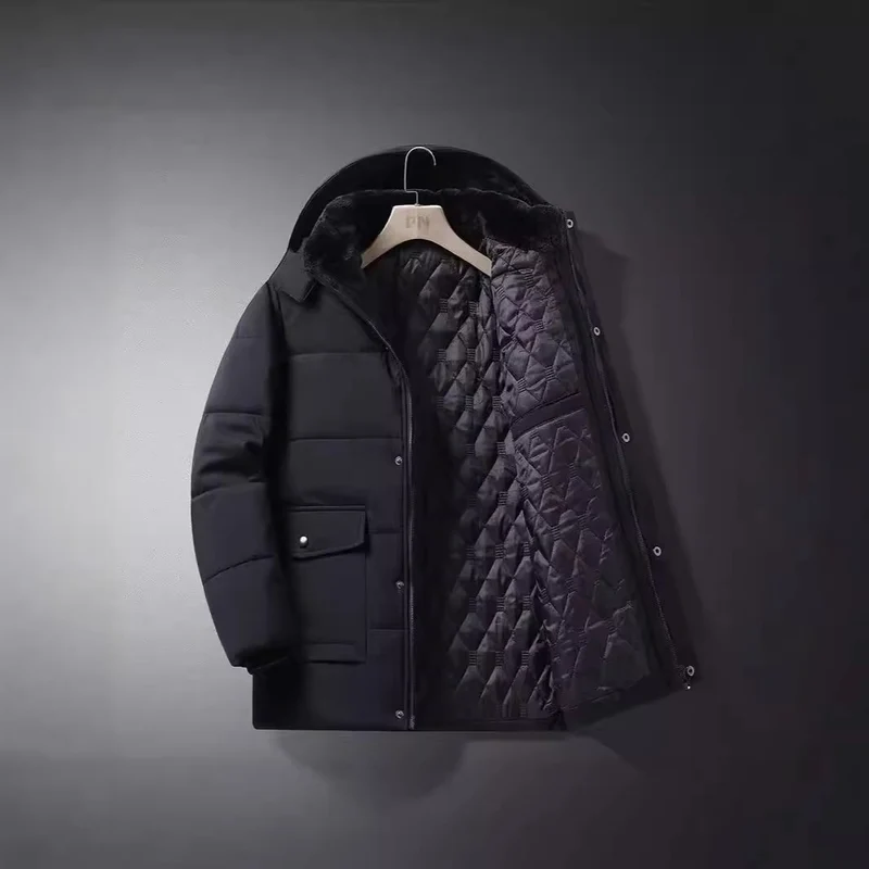 Herren Kurzparka mit gesteppter Thermofütterung, Kapuzenansatz und Multifunktionsklappentaschen Nord Taschen
