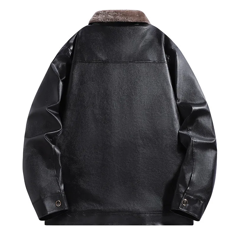 Herren Kunstleder-Fliegerjacke mit Teddyfutter und gesteppter Schulterpartie Nord Taschen