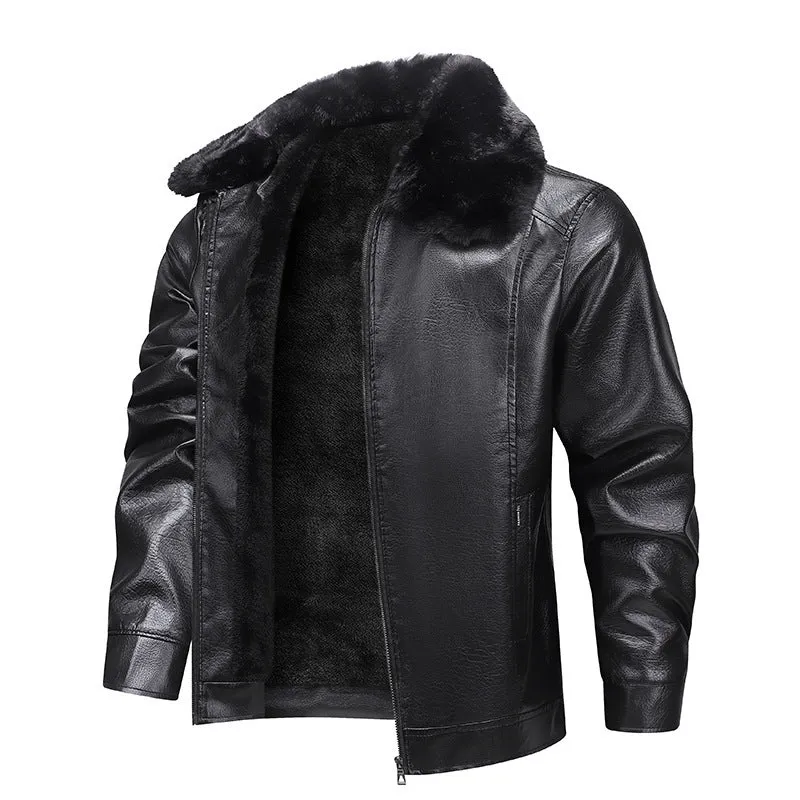 Herren Kunstleder-Fliegerjacke mit durchgehendem Teddyfutter und markantem Fellkragen Nord Taschen