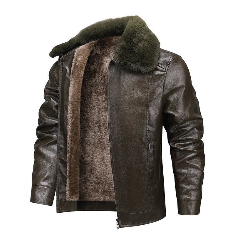 Herren Kunstleder-Fliegerjacke mit durchgehendem Teddyfutter und markantem Fellkragen Nord Taschen