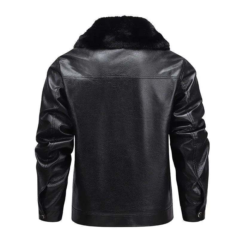 Herren Kunstleder-Fliegerjacke mit durchgehendem Teddyfutter und markantem Fellkragen Nord Taschen