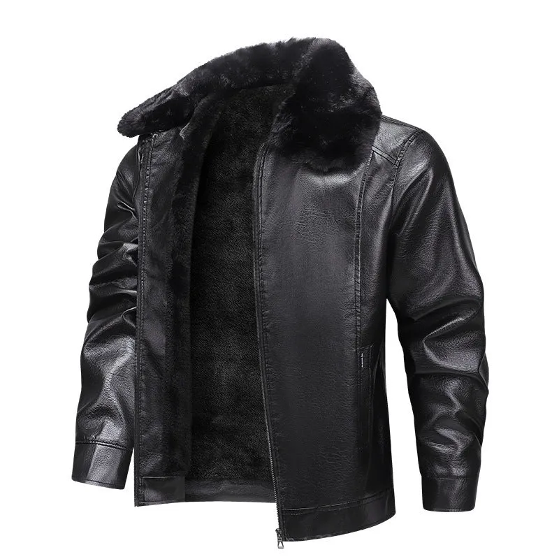 Herren Kunstleder-Fliegerjacke mit durchgehendem Teddyfutter und markantem Fellkragen Nord Taschen