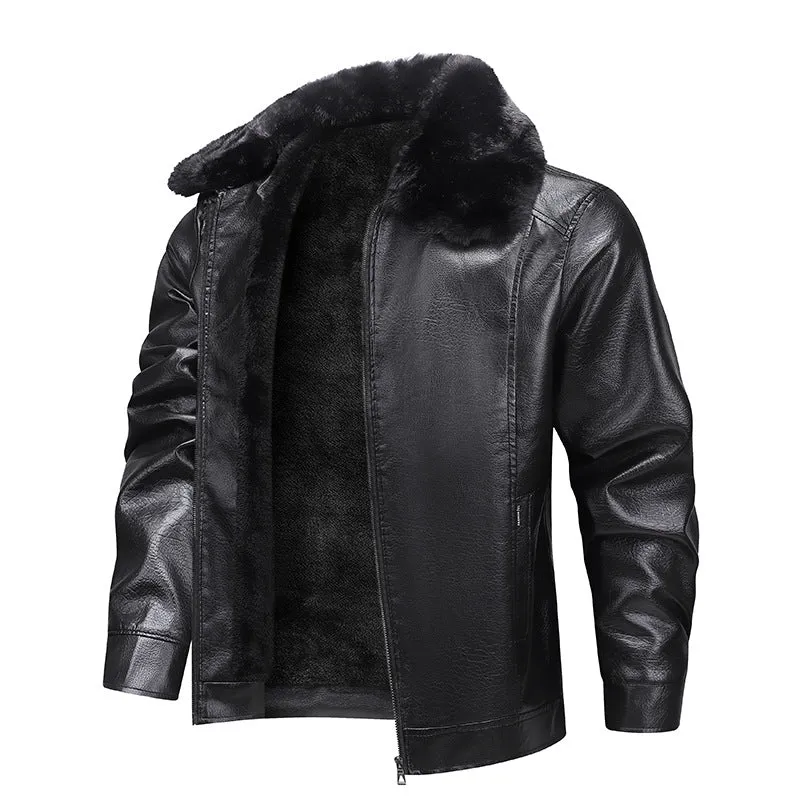Herren Kunstleder-Fliegerjacke mit durchgehendem Teddyfutter und markantem Fellkragen Nord Taschen