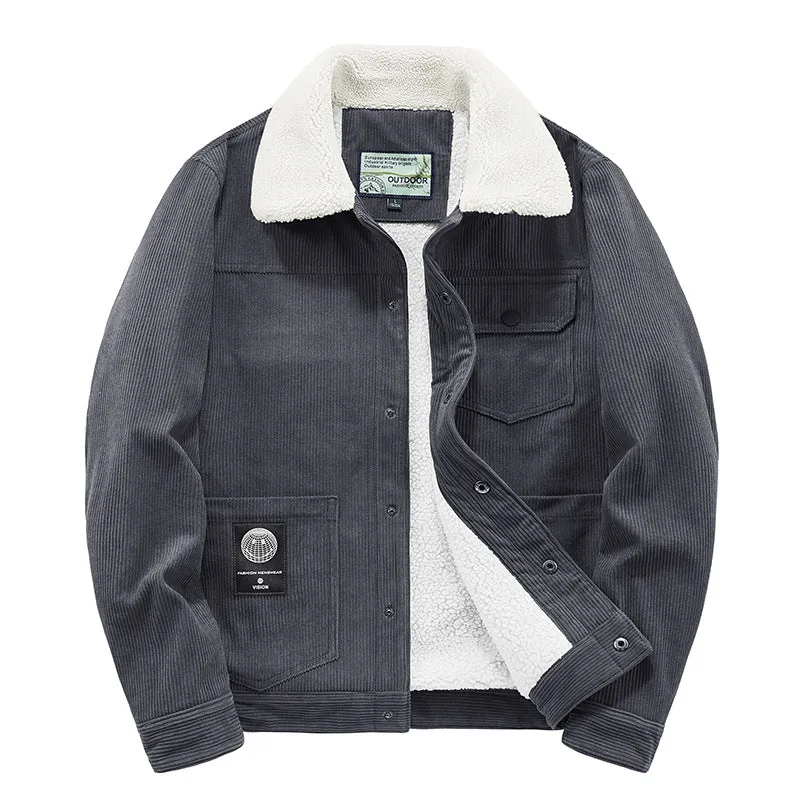 Herren Kordjacke mit Teddyfutter, thermisch gefütterte Worker-Jacke Nord Taschen